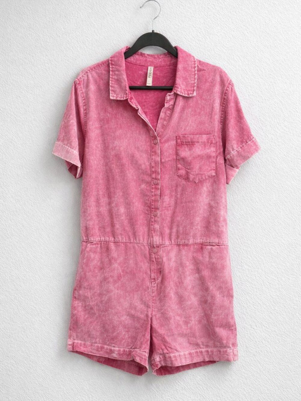 Zenana Short Sleeve Collared Romper • Size Large • Pink • NWT Without Tags